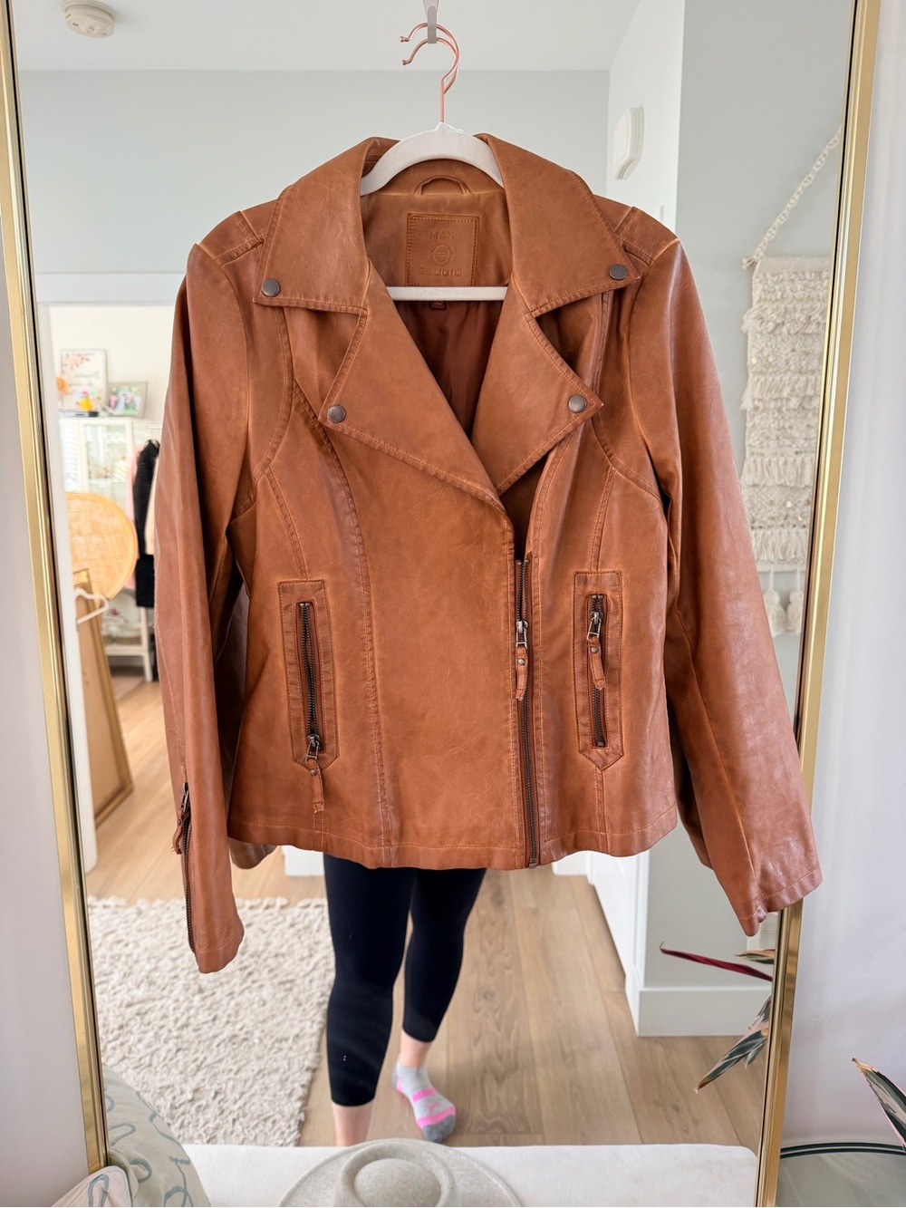 Women's Brown Faux Leather Moto Jacket